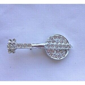 Vintage Silver Tone and Rhinestone Banjo Pin